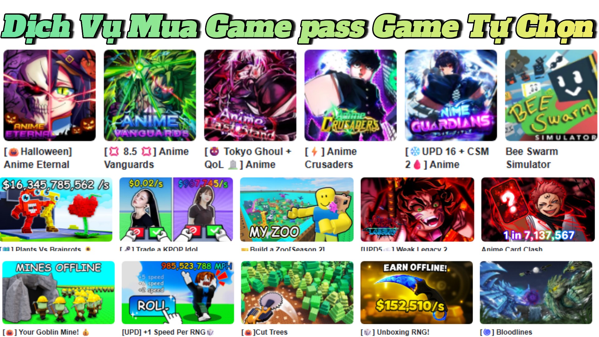 Dịch Vụ Game Pass Các Game Roblox Tự Chọn